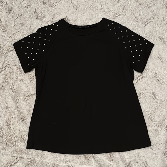 on twelfth Tops - Black Beaded Sleeve Top Women’s Size Large Embellished Blouse